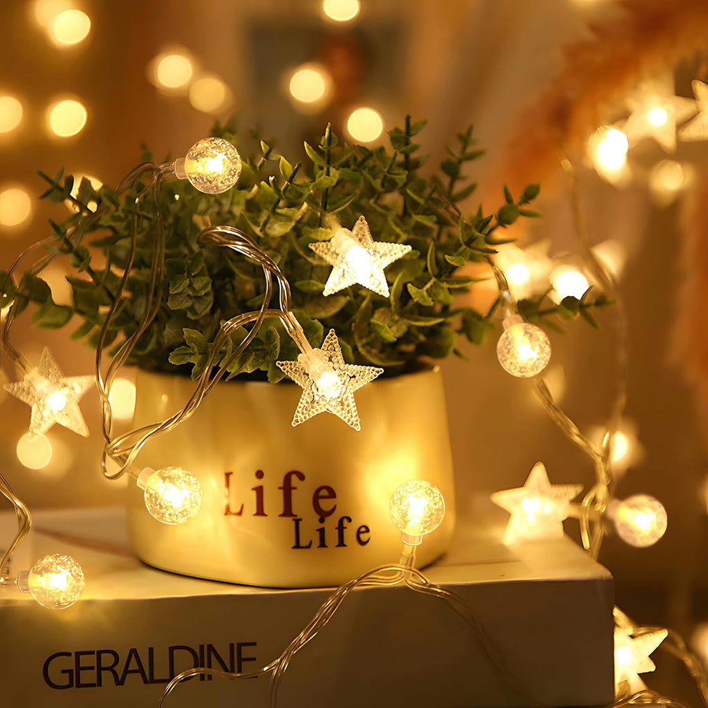 Skiennix Crystal Globe & Star String Lights - 72 FT 160 LED Waterproof Fairy Lights with Remote Control for Indoor/Outdoor Use