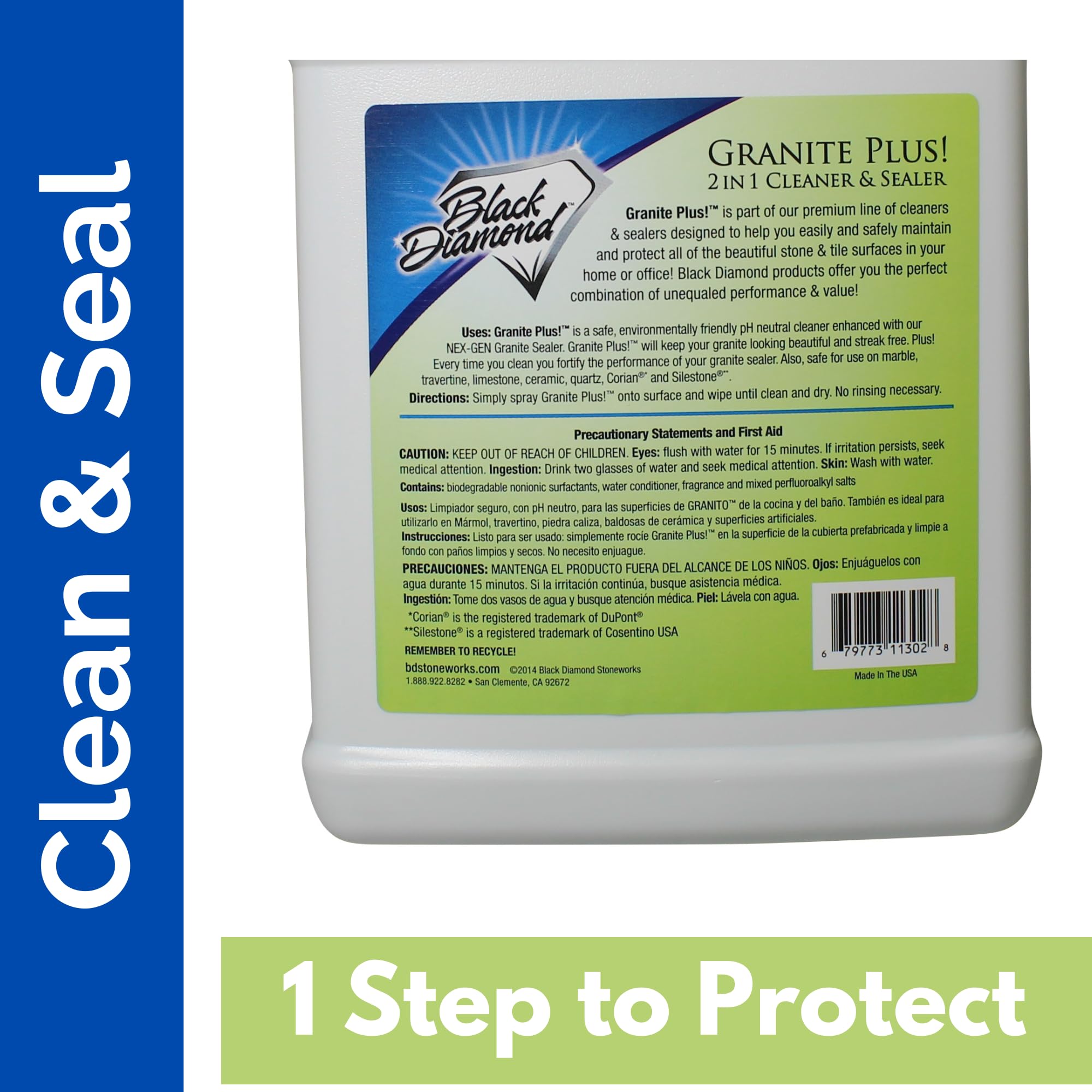 Black Diamond Stoneworks Granite Plus 2-in-1 Cleaner & Sealer, pH Neutral, Streak-Free Stone Cleaner for Granite, Marble, Quartz, Travertine & Limestone Countertops, Ready to Use (1-Gallon)