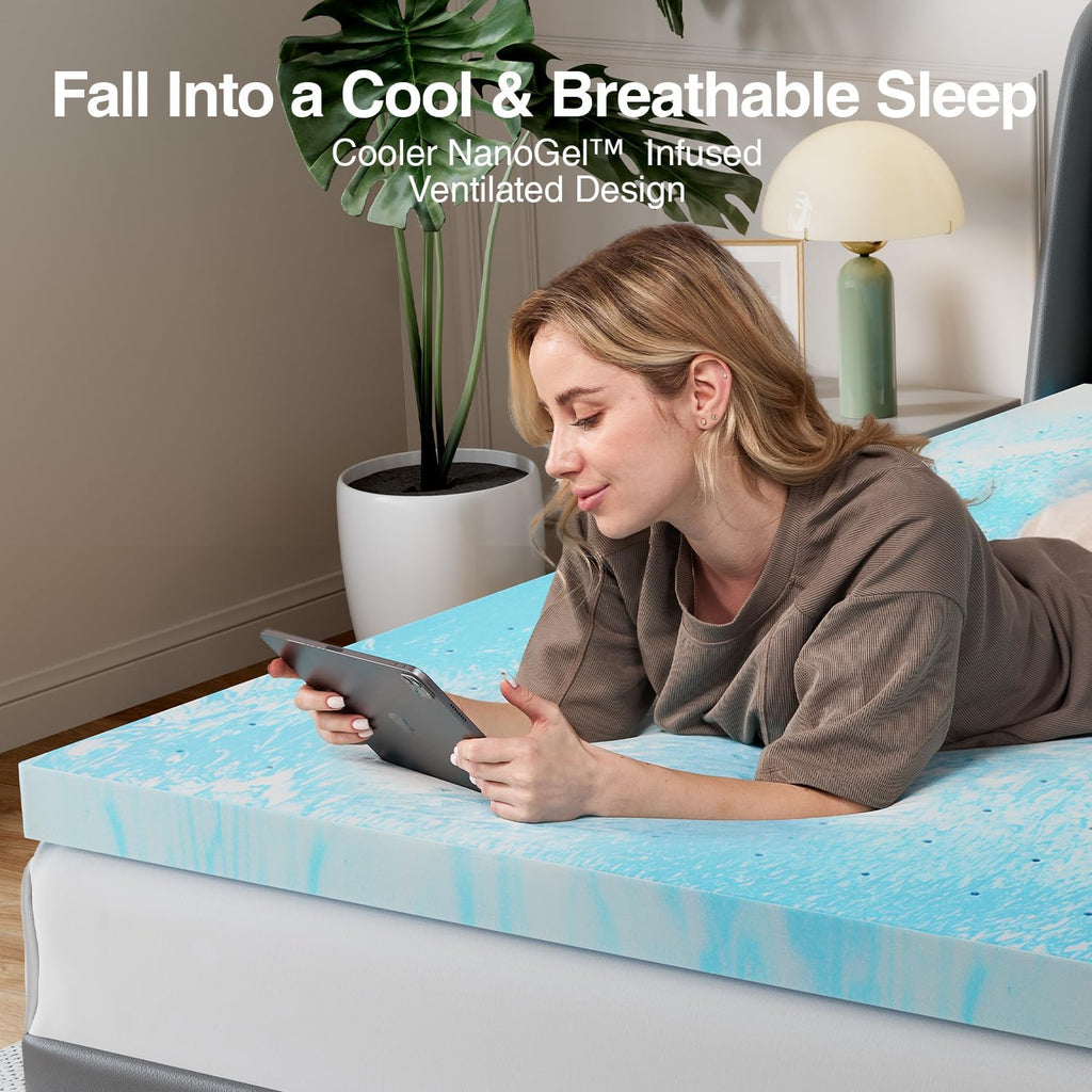 Novilla Memory Foam Mattress Topper - 3 Inch Cooling Gel Infused for Pressure Relief | Medium Comfort for Sofa, RV, Dorm Room
