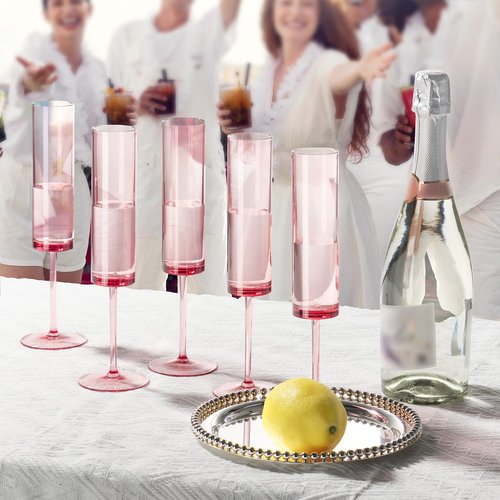 SHIQIKEJIPTY 50 PCS Pink Champagne Flutes Plastic 5.4 OZ Clear Acrylic Champagne Flutes Sparkling Wine Glasses Wedding Table Decorations Reusable For Valentines Toasting Engagement Party Supplies