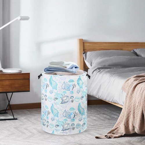Beach Laundry Basket for Ocean Room Decor Coastal Sea Nursery Hamper Gift for Kids Boys Bin for Bathroom Bedroom Dorm, 17.71"x13.77"