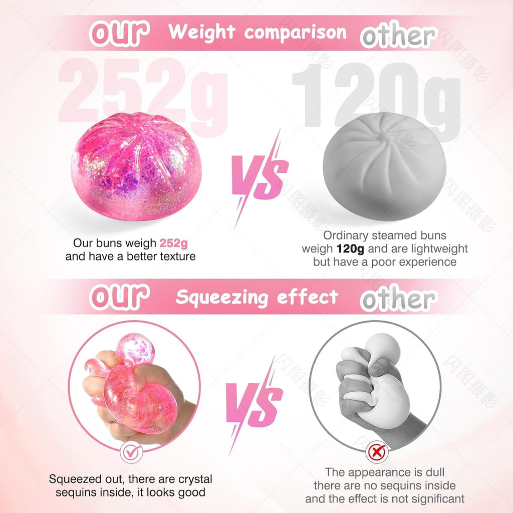 Sugar Dumpling Squishy - Glitter Bao Bun Stress Relief Fidget Toy | Mystery Box (Pink)