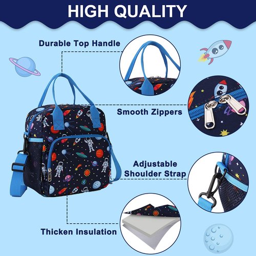 RAVUO Lunch Bag for Kids, Insulated Lunch Box Large Thermal School Lunch Cooler for Girls and Boys with Detachable Shoulder Strap