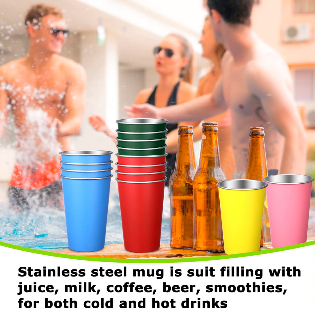 Mimorou 20 Pack Stainless Steel Pint Cups Metal Cups Unbreakable Drinking Water Tumblers Stackable Tumbler for Adults Bar Home Restaurant Travel Picnic Camping Outdoor (Multicolor,16 oz)