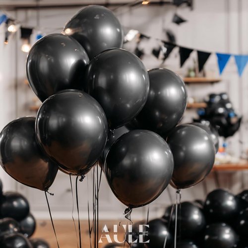 AULE Black Metallic Balloons - 12 Inch Chrome Latex Balloons | 50 Pcs for Party Decor & Celebrations