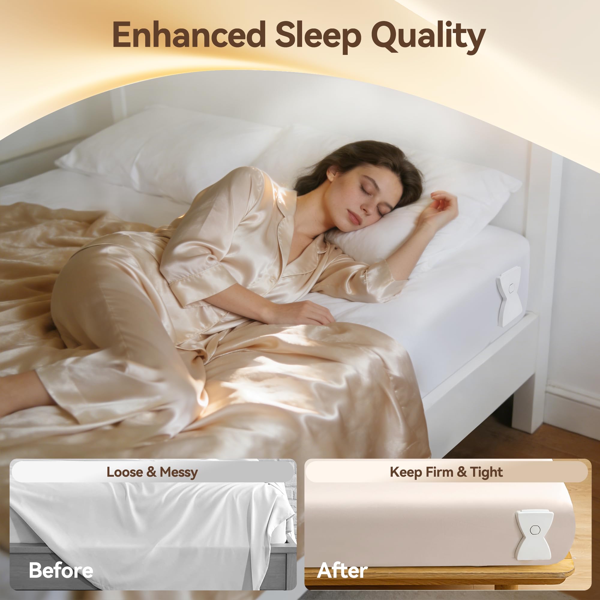 QWUE Bed Sheet Holders for Corners, Upgrade Dual-side Locks Keep Firm & Tight, Lock Sheets Holders, Non-slip Sheets Grippers, Heavy Duty Bed Sheet Clips Fits All Mattress Sizes Easy Install