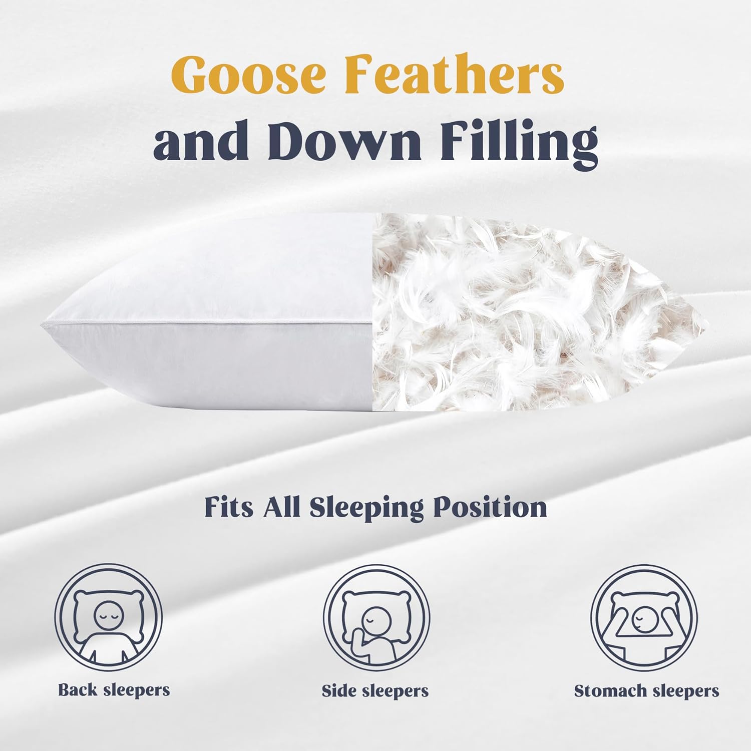 Puredown® King Size Goose Feather & Down Pillows - Soft Cotton Cover, Set of 2 for Ultimate Comfort