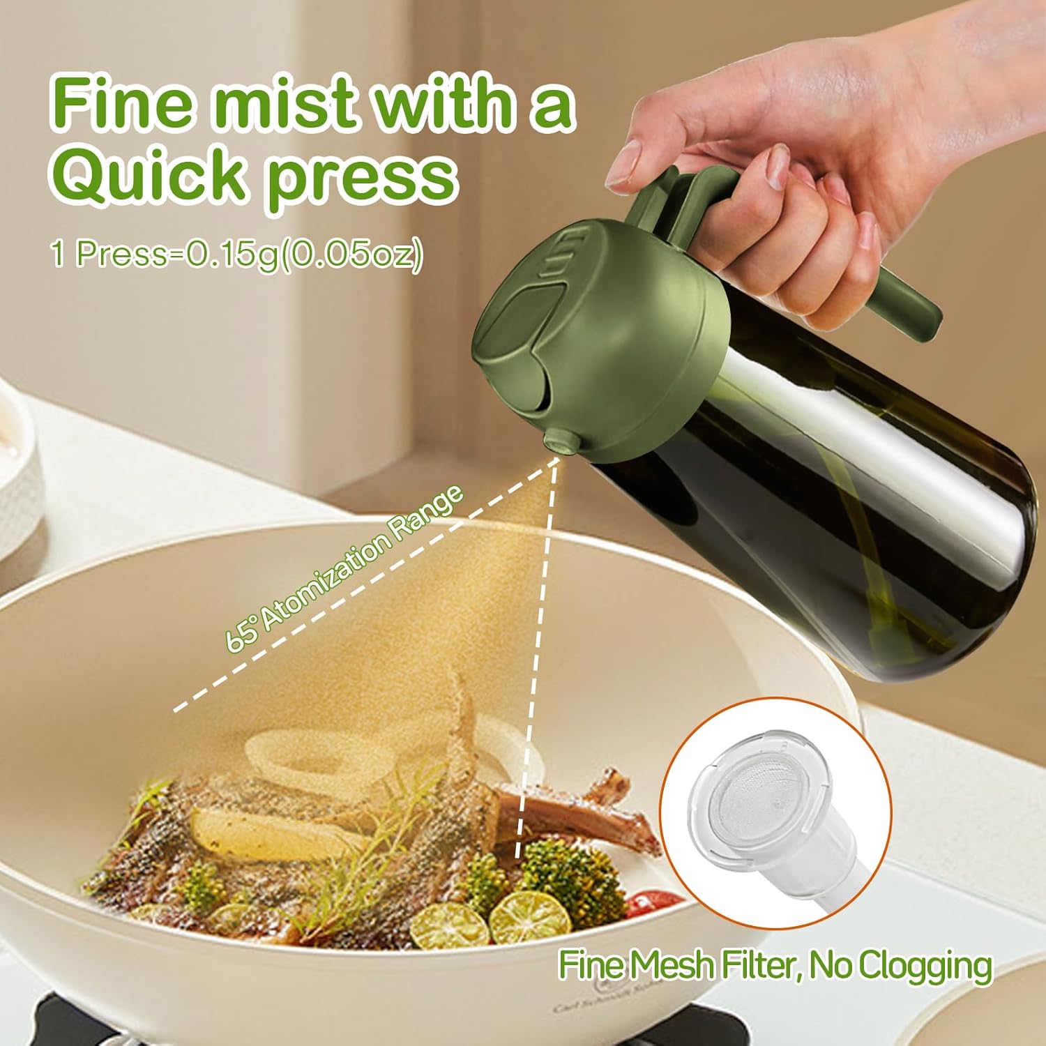 YARRAMATE 2Pcs Dark Green Oil Sprayer - 16oz Food-Grade Olive Oil Dispenser for Cooking & BBQ