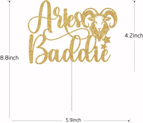 Aries Baddie Cake Topper - Gold Glitter Zodiac Birthday Decoration for March & April Celebrations