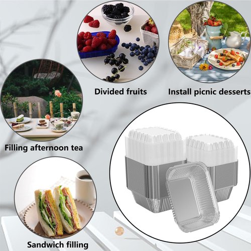 iHomeSet 200 Pack 1 lb Rectangular Disposable Aluminum Foil Pan 16 oz Take Out Food Containers with Clear Plastic Dome Lids, for Catering, Baking, Roasting Food