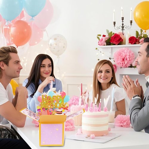 3D Pop Up Birthday Card - Unique Handmade Greeting Card Gift Box for Family & Friends