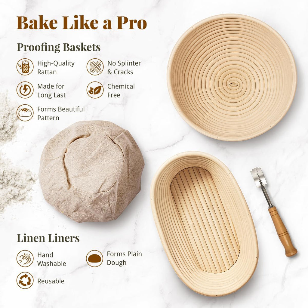 Skiennix Sourdough Starter Kit - Complete Bread Baking Set with Proofing Baskets & Tools