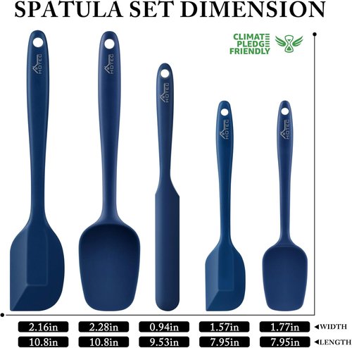HOTEC Silicone Rubber Spatula Set - 600℉ Heat Resistant, BPA-Free, Dishwasher Safe | Classic Blue, Set of 5