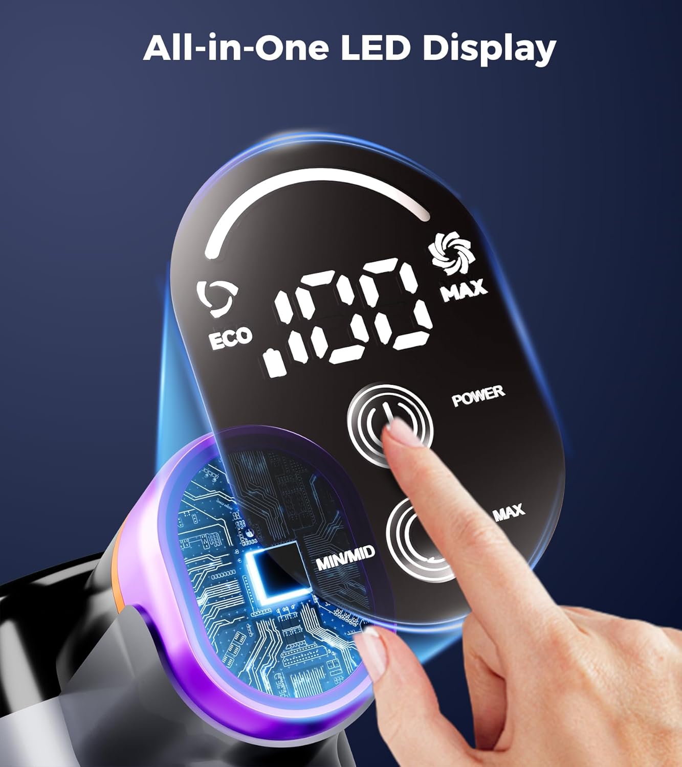 Skiennix Cordless Vacuum Cleaner - 550W 45Kpa Power | 60-Minute Runtime, LED Display, Self-Standing & Anti-Tangle Design