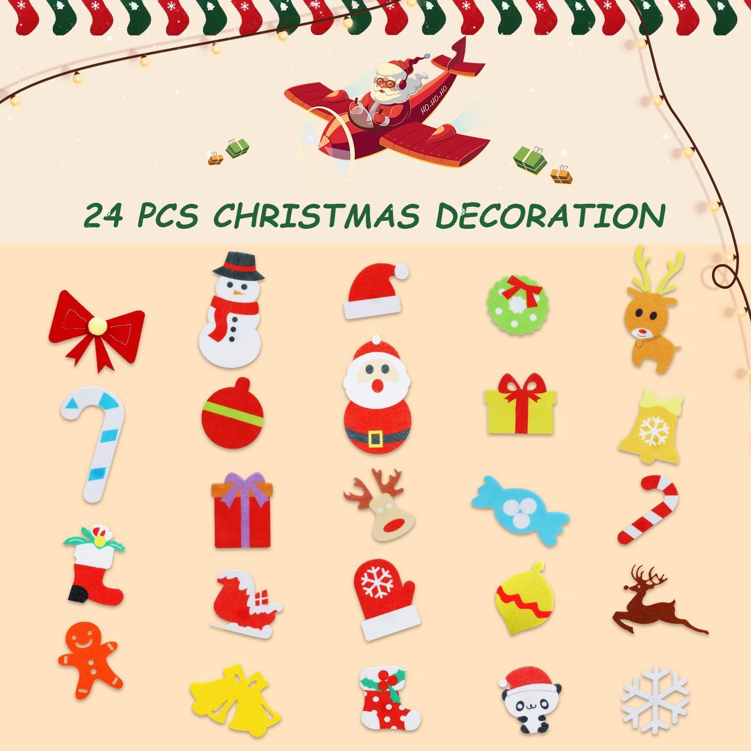 TOY Life Christmas Advent Calendar - 2025 Countdown with 24 Pockets & Felt Santa Decoration