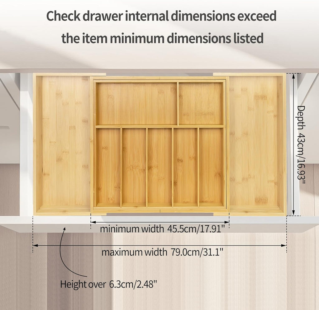 Utoplike Extra Large Bamboo Drawer Organizer - Expandable Utensil Holder with 7-9 Slots