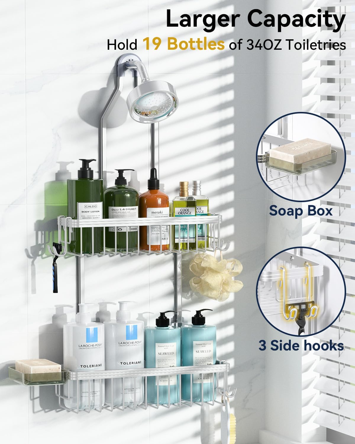 YASONIC 2-Tier Shower Caddy - Versatile Hanging Storage & 3-Pack Corner Organizer Set