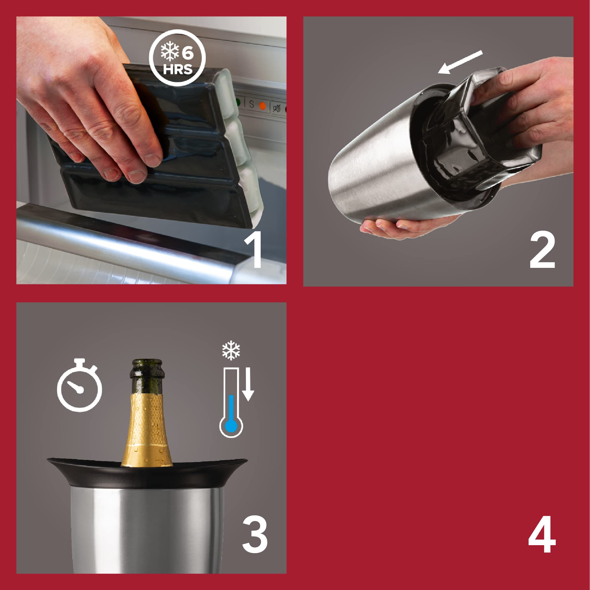 Vacu Vin Champagne Cooler – Stainless Steel Active Bottle Chiller – Includes Removable Cooling Sleeve – Keeps Champagne Cold for Hours – Stylish & Reusable Ice-Free Tabletop Cooler