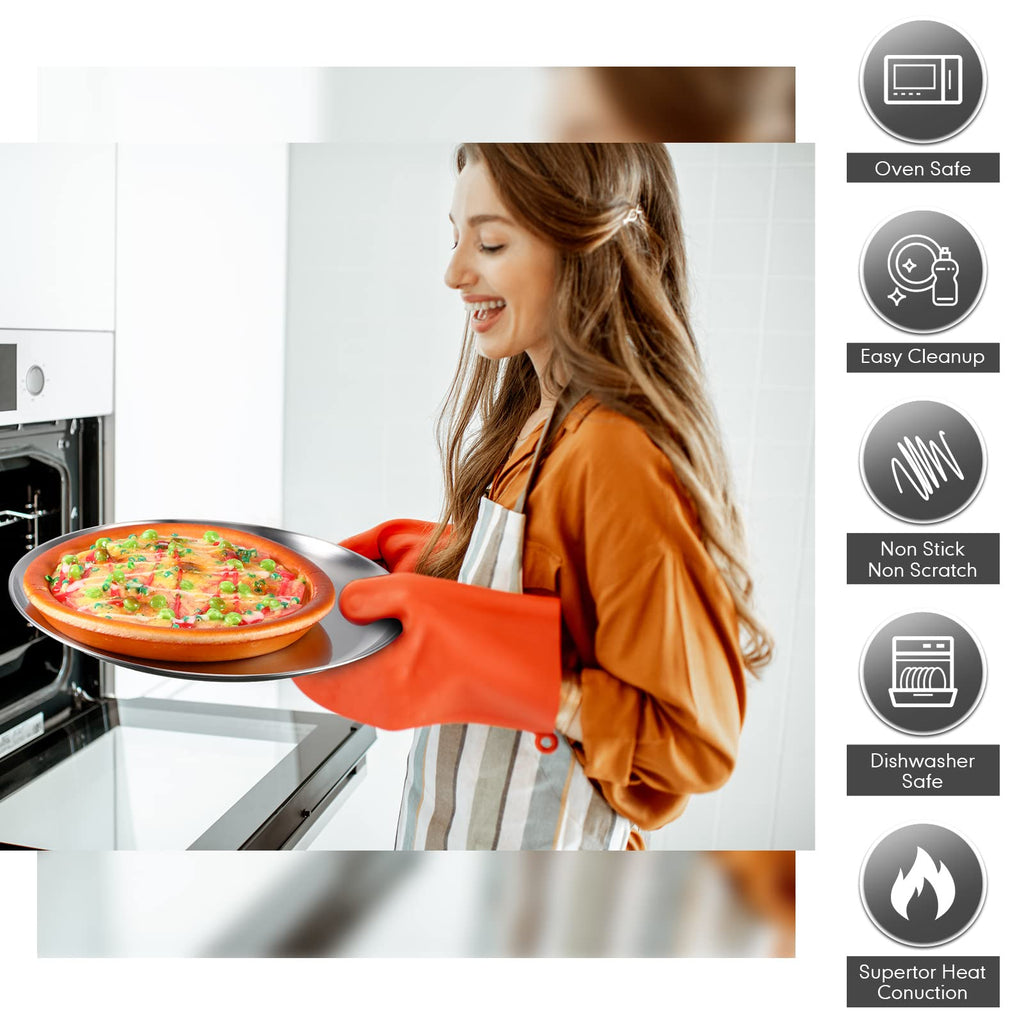 Thenshop 8 Pieces 16 Inch Pizza Pans Bulk Stainless Steel Sets Round Bakeware Pizza Trays for Oven Kitchen Baking Home Restaurant Safe Sturdy Reusable Easy Clean(Matte Silver)