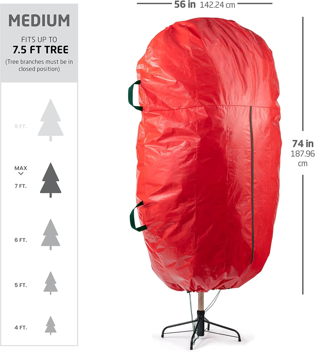 ZOBER Christmas Tree Storage Bag - Waterproof & Durable for 7.5 Ft Trees - Red with Drawstring Hem