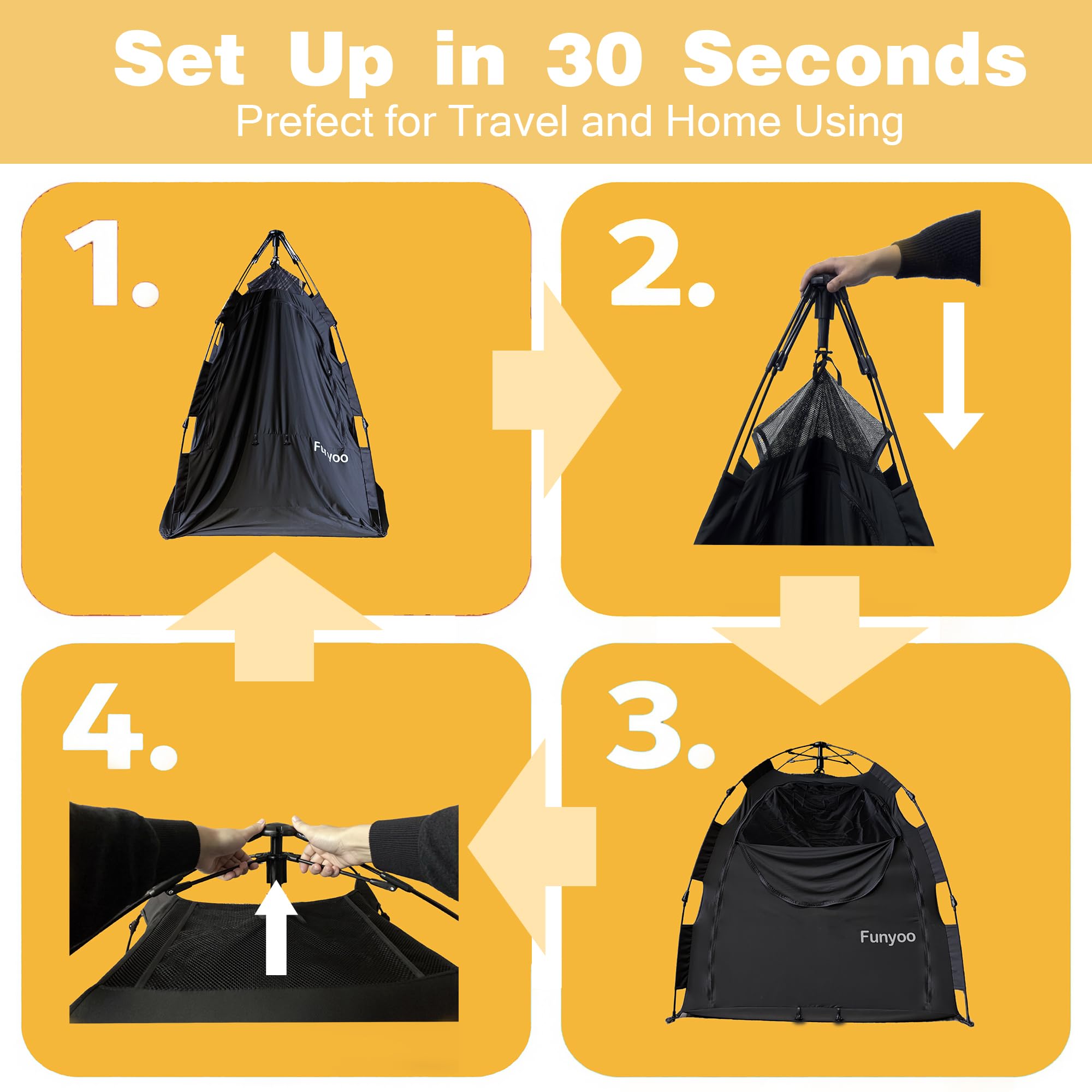 Funyoo Pop Up Blackout Tent for Babbies and Toddlers, One Click Setup Baby Travel Crib Tent, Blackout Cover for Pack N Play and Baby Crib