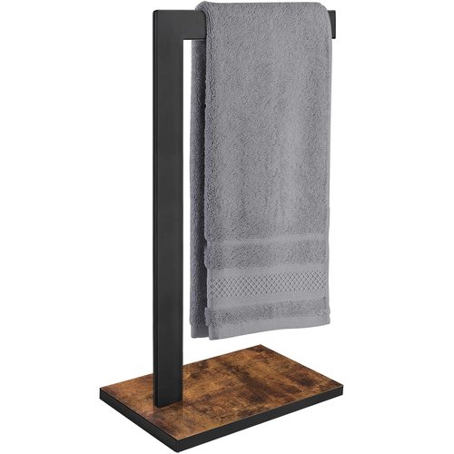 BCOZLUX Hand Towel Holder for Bathroom, Hand Towel Stand with Wood Base, L-Shape Hand Towel Rack Height 13.85'' for Vanity Countertop, Kitchen Counter, (Rustic Brown-Square Base-L Shape)