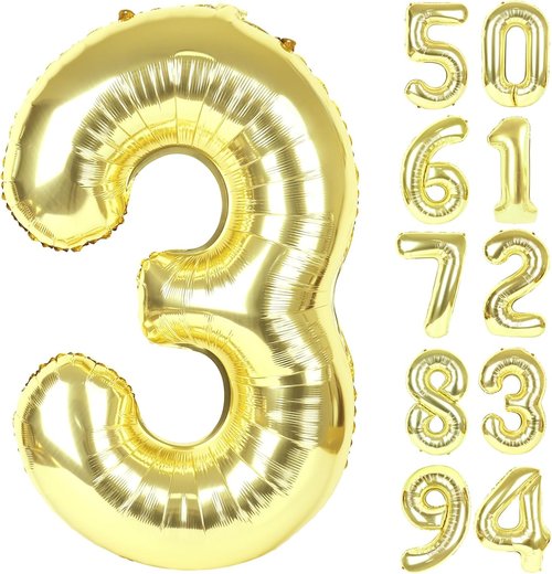 Champagne Gold Number 3 Balloon - 40 Inch Light Gold Birthday Decoration for Kids & Women