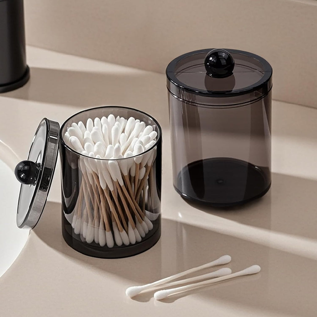Skiennix 2-Pack Black Plastic Qtip Holder - Stylish Bathroom Vanity Organizer for Cotton Swabs & More