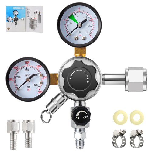 MRbrew Beer Keg Regulator 0-120 PSI CO2 Regulator, Quick Disconnect CO2 Kegerator Regulator, Beer Regulator with Safety Pressure Relief Valve, Gas Regulator with 2 Swivel Nut & 1/4’’ & 5/16’’ Barb