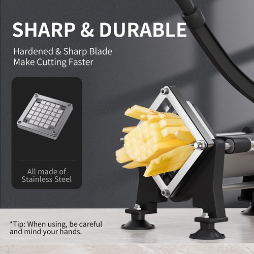 French Fry Cutter, Stainless Steel Potato Cutter with 1/4Inch Blades, Commercial French Fries Slicer for Whole Potatoes, Carrots, Cucumbers(1/4 Inch Blade)