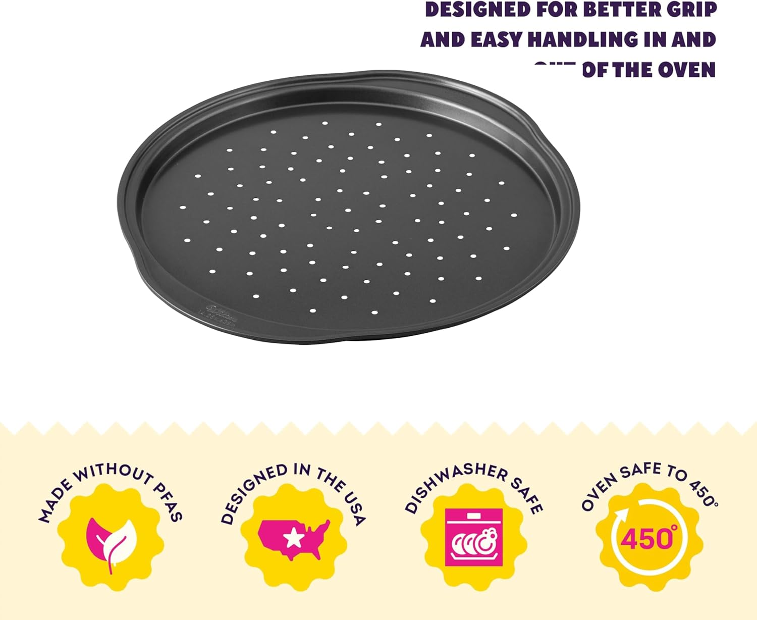 Wilton Gold Non-Stick Pizza Crisper - 14 Inch Warp-Resistant Bakeware, PFAS-Free Design