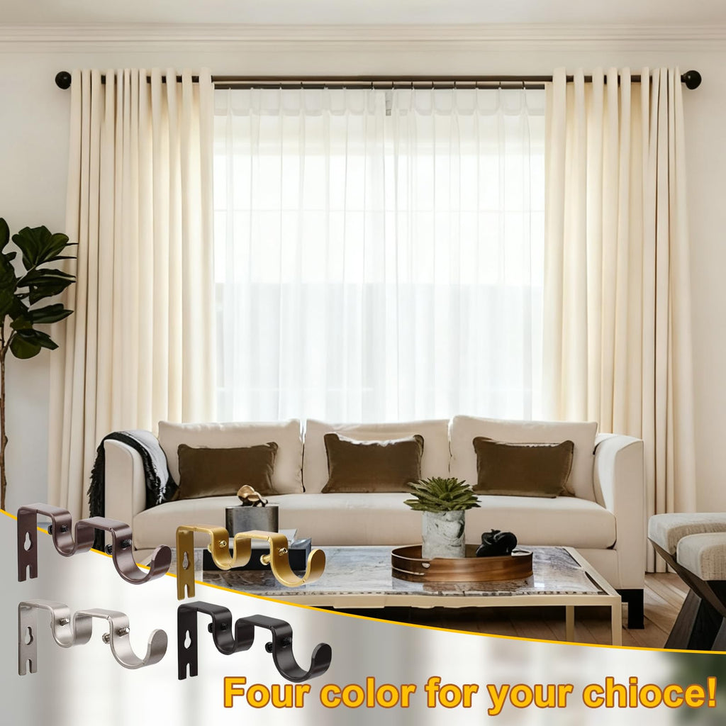 Shonmogar Double Curtain Rod Bracket 6 Pack Metal Curtain Rod Holders for Wall Sturdy Curtain Bracket for 1 Inch Curtain Rod Gold Wall Mounted Curtain Rod Hooks for Bedroom Living Room Patio