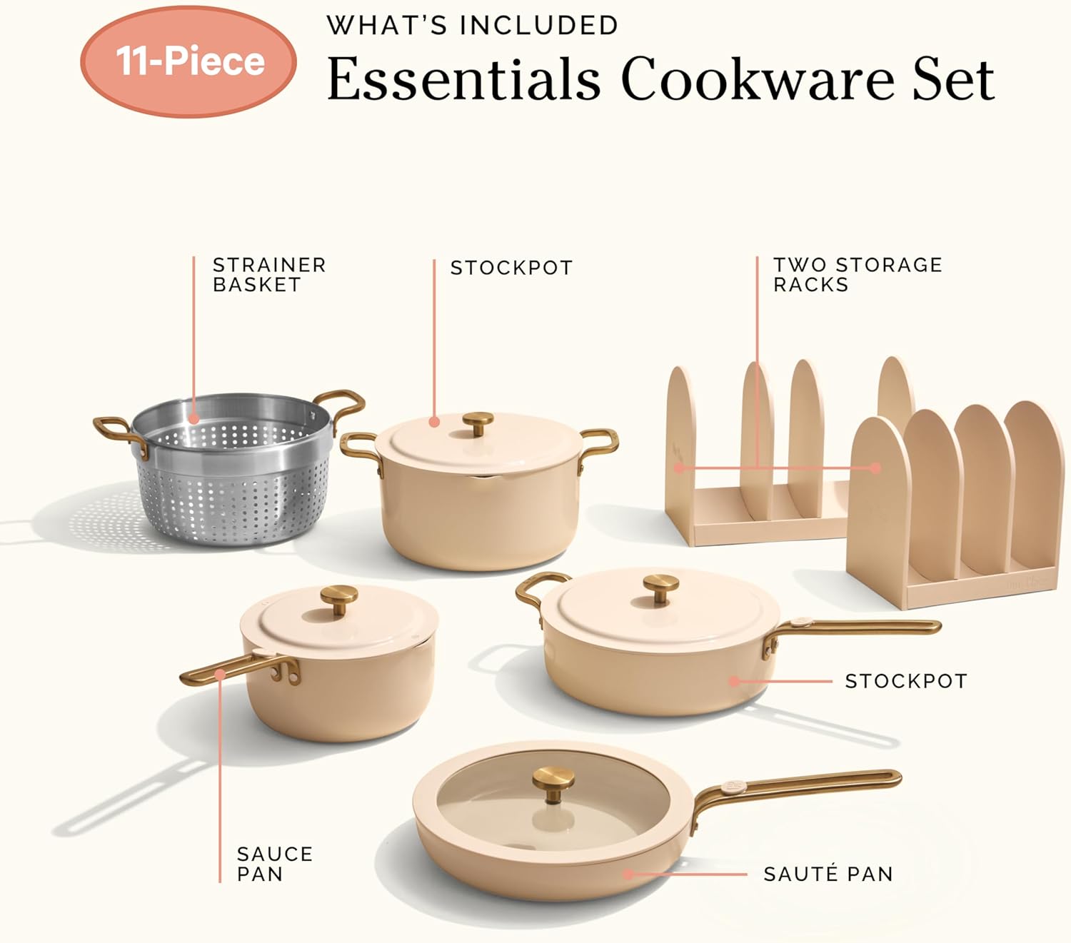Our Place 11-Piece Cookware Set - Nonstick Ceramic Fry Pan, Saucepan, Sauté Pan & Stock Pot | Oven Safe to 450°F | Cream