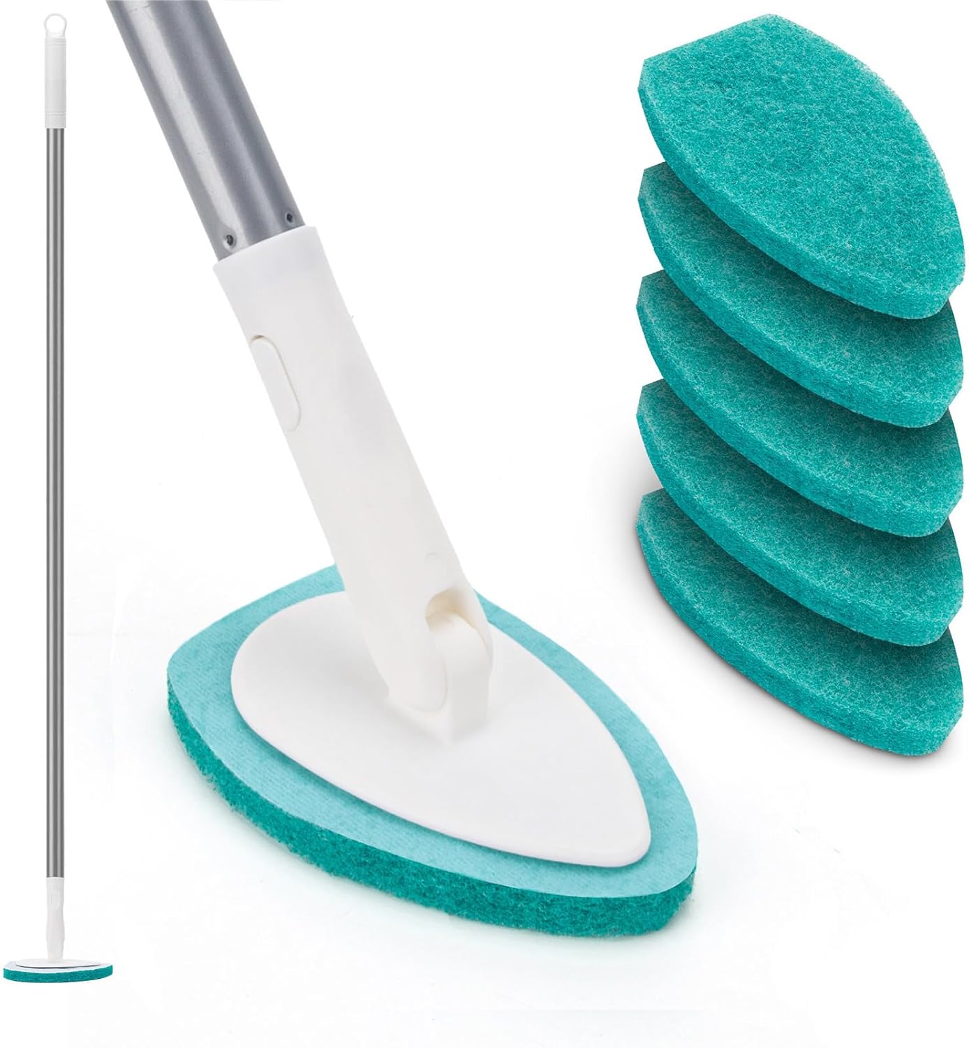 Skiennix Shower Scrubber - 47'' Long Handle Bathtub Brush with 6 Refill Pads for Easy Cleaning