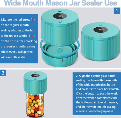 LOVE MOMENT Electric Mason Jar Vacuum Sealer Kit - Fits Wide & Regular Mouth Jars - Green