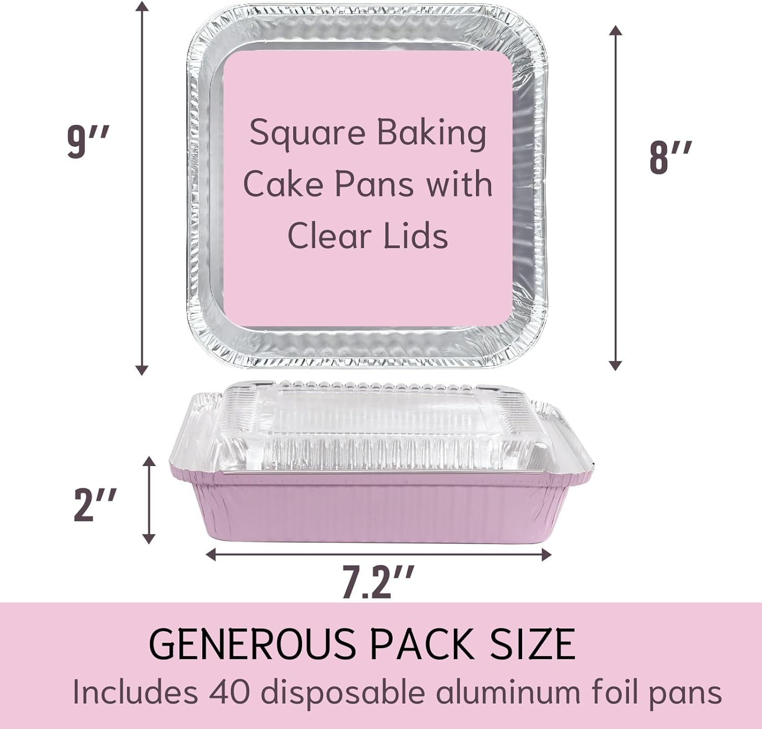 Skiennix 8x8 Square Aluminum Baking Cake Pans - 40 Pack with Clear Lids for Easy Food Storage