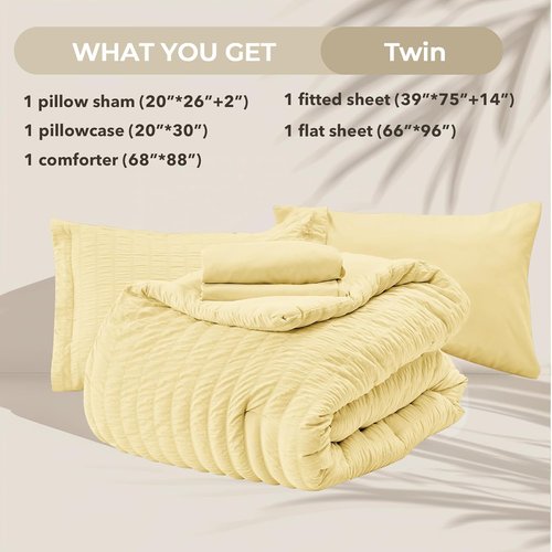 HYMOKEGE Twin Comforter Set - Luxurious 5-Piece Seersucker Bedding Set for All Seasons | Yellow