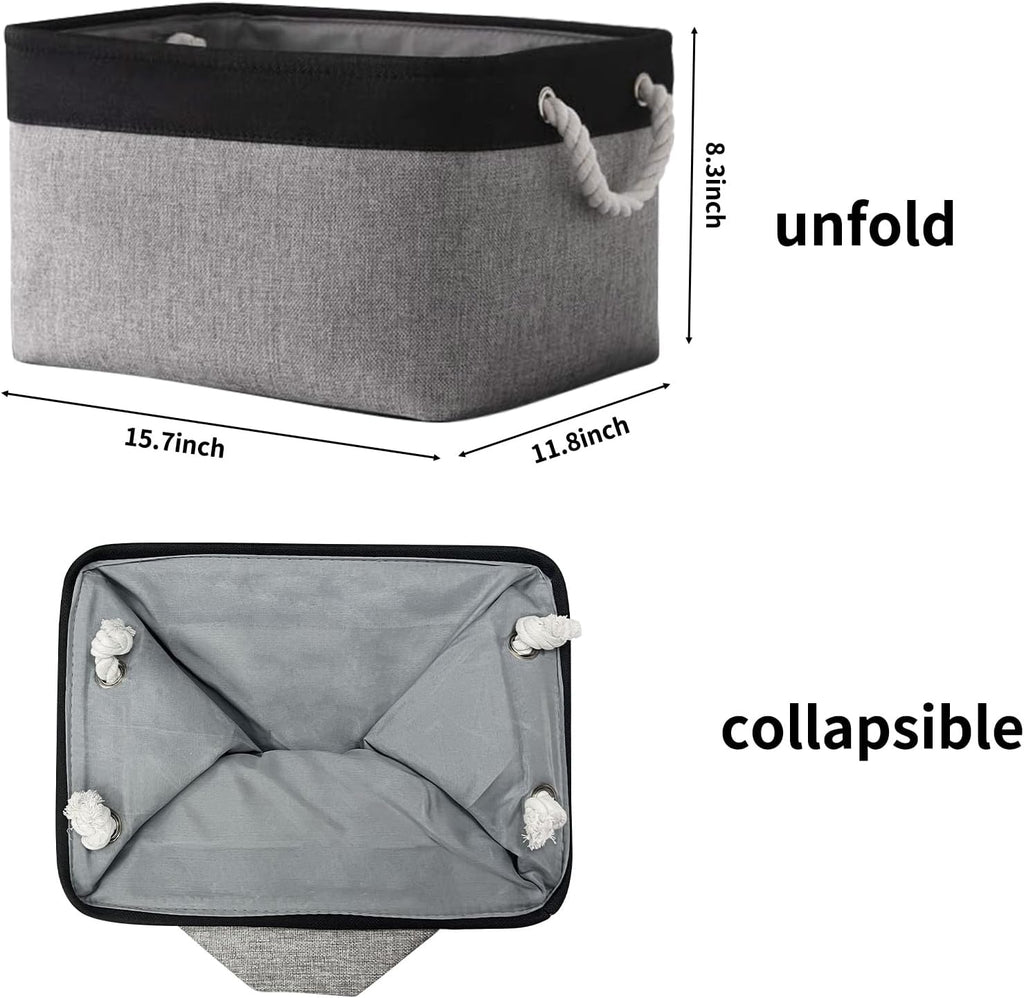 TheWarmHome Storage Basket - 16x12x8 Inch Fabric Organizer Bins for Laundry, Toys & More | Grey & Black