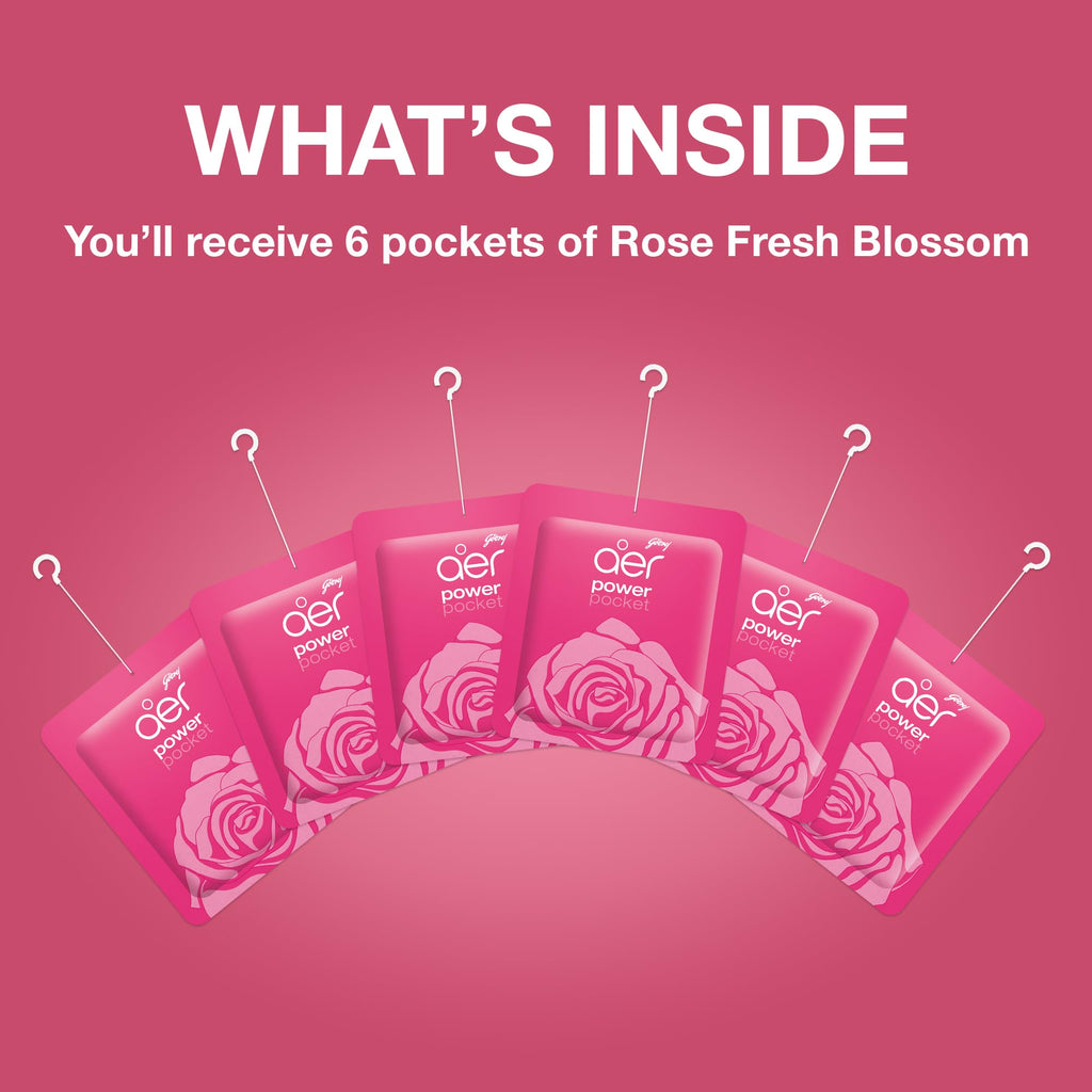 Godrej Aer Power Pocket Bathroom Fragrance - Fresh Blossom, 10g (Pack of 6)