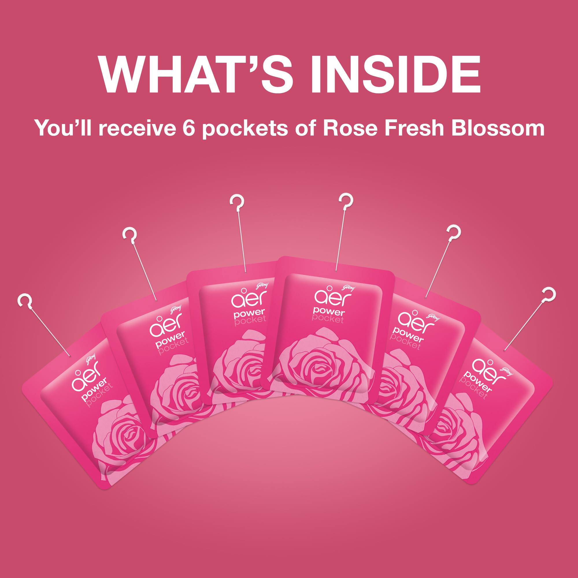 Godrej Aer Power Pocket Bathroom Fragrance - Fresh Blossom, 10g (Pack of 6)