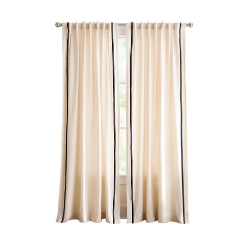 Martha Stewart Cream Light Filtering Window Curtains for Living Room - 50" x 84" - Set of 2 - Back Tab Panels - Embroidered Stripe Linen