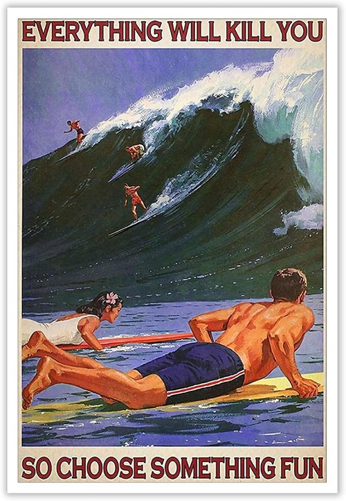 Enveable Retro Hawaii Surfing Poster - Tropical Beach Art Print | 12x16in Unframed Decor
