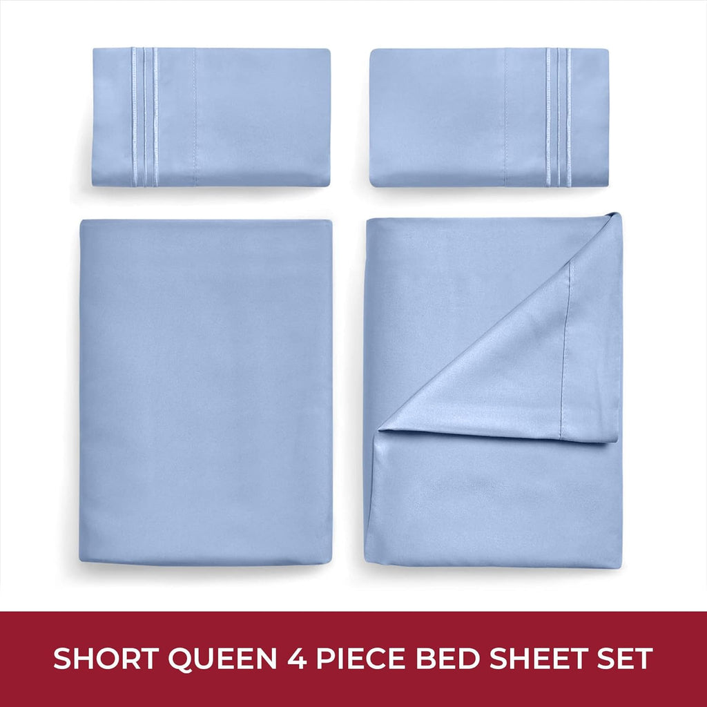 Mellanni RV Short Queen Sheets - Iconic Collection Luxury Bedding | Extra Soft, Cooling, Deep Pocket (Sky Blue)