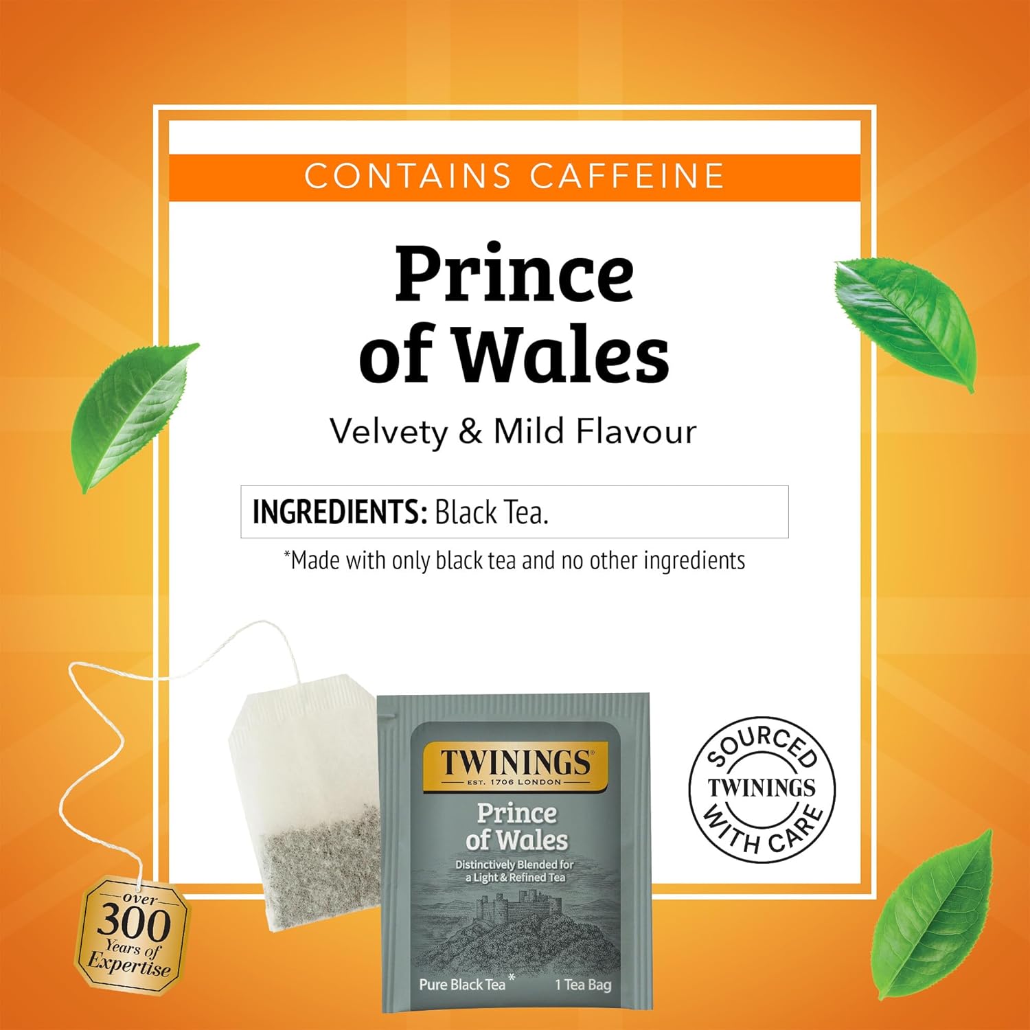 Twinings Prince of Wales Black Tea - Velvety Smooth & Mild Flavor - 20 Individually Wrapped Teabags