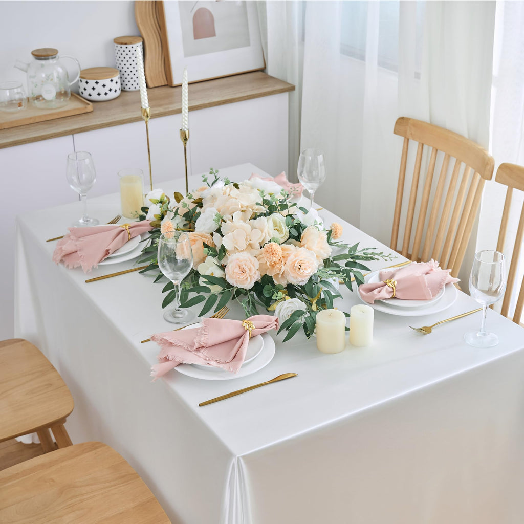 Xiomot Handmade Cotton Linen Napkins Cloth with Fringes Set of 4 17"x17" Dusty Pink Boho Dinner Table Napkins Bulk for Wedding Party Bridal Baby Shower Decoration
