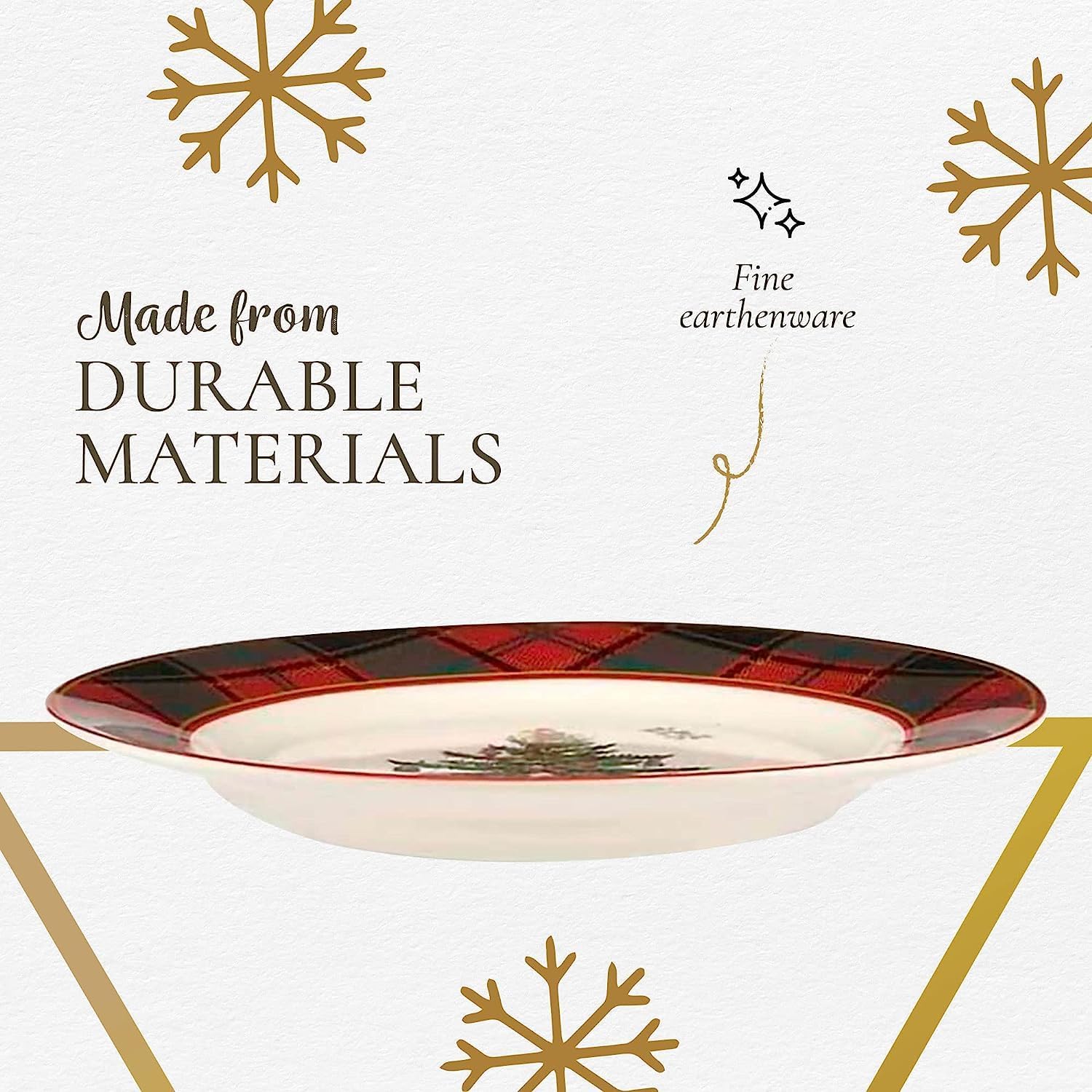 Spode Christmas Tree Tartan 7.75" Salad Plate, Set of 4 - Festive Table Setting for Parties & Gatherings, Holiday Plate for Appetizers, Desserts or Salads - Dishwasher & Microwave Safe Earthenware
