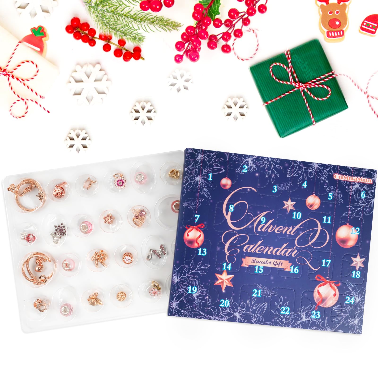 Advent Calendar Charm Bracelets 2026 for Girls, 24 Days Christmas Countdown Calendar with Rose Gold DIY Bracelets Jewelry Making Kit for Xmas Gift Kids Teens Adults