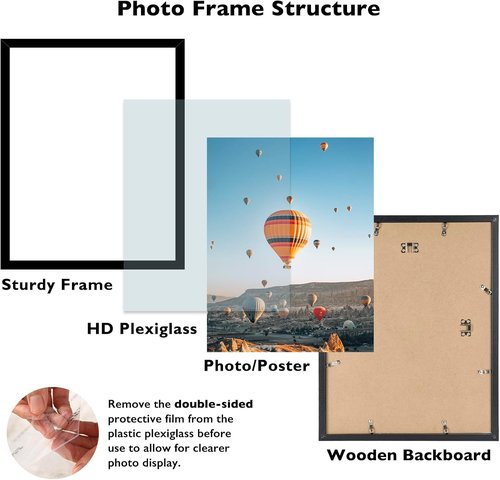 JCJMY 14x19 Picture Frame - Black Wall Gallery Frame for Horizontal & Vertical Photos | Shatter-Resistant Plexiglass