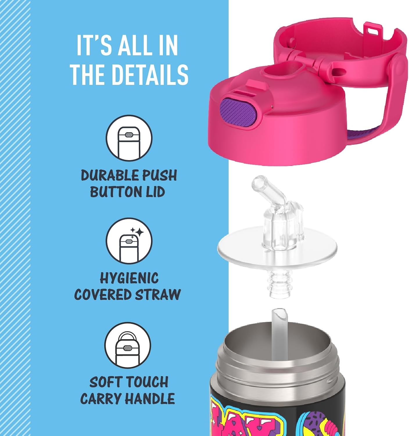 THERMOS FUNTAINER 12 Ounce Stainless Steel Kids Straw Bottle - Vacuum Insulated & Durable