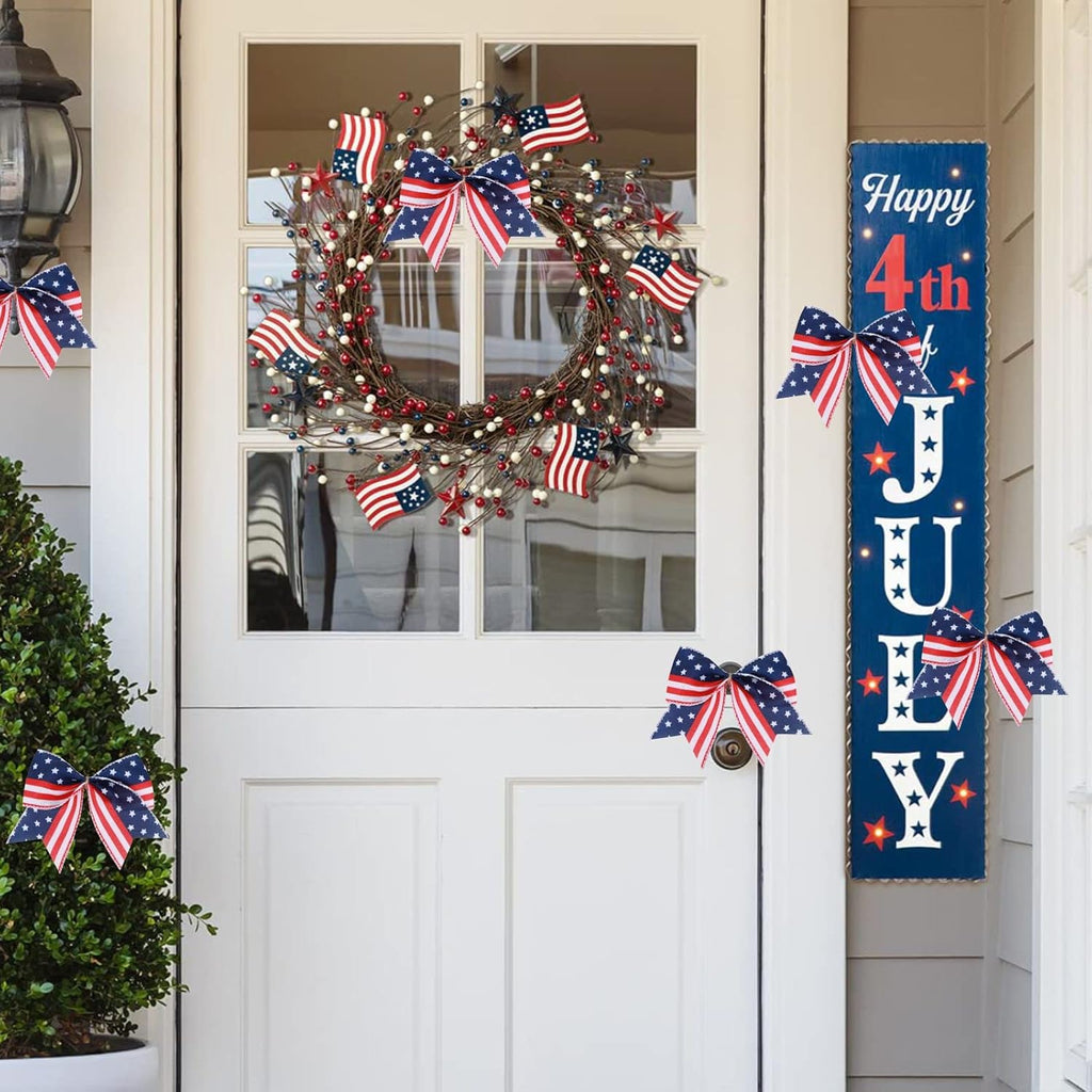 Meseey Patriotic Bow Set - 12 Pcs 6-Inch American Flag Bows for 4th of July Decor & Gift Wrapping